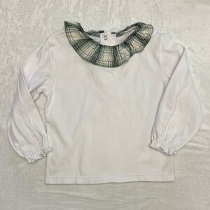 EUC Bella Bliss long sleeve knit top with green plaid ruffle collar 4